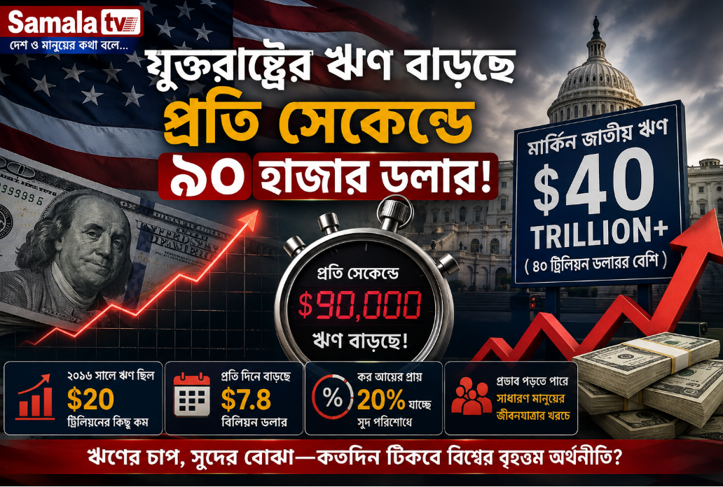 যুক্তরাষ্ট্রের ঋণ বাড়ছে প্রতি সেকেন্ডে ৯০ হাজার ডলার