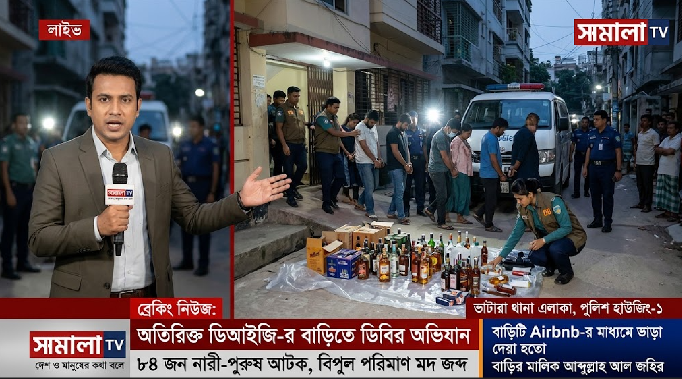 রাজধানীতে অতিরিক্ত ডিআইজির বাড়িতে ডিবির অভিযান: বিপুল পরিমাণ মদসহ আটক ৮৪